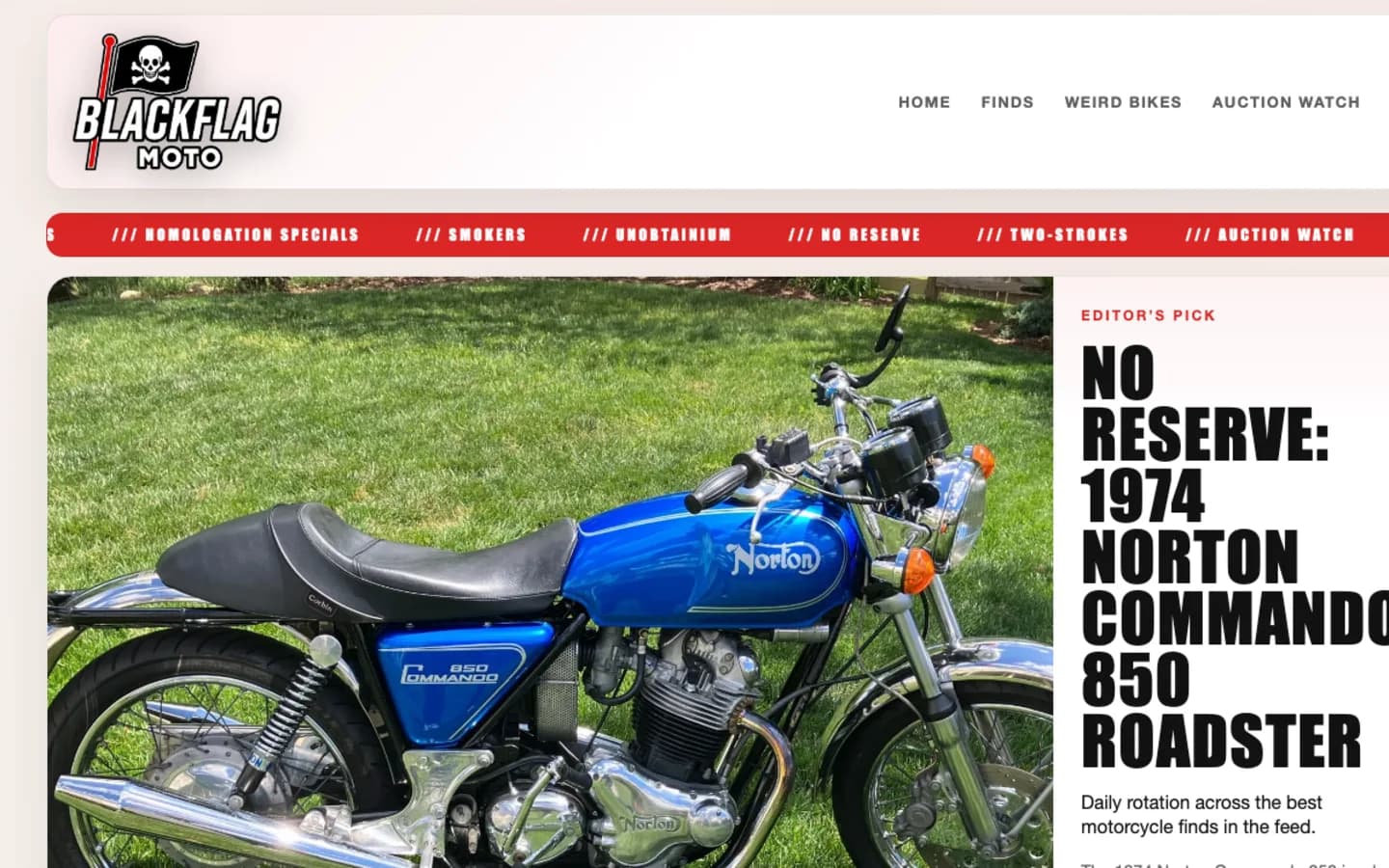 Blackflag Moto website homepage preview