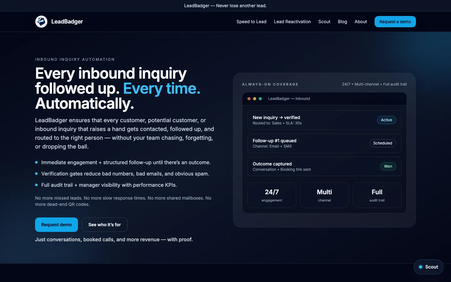 LeadBadger website homepage preview